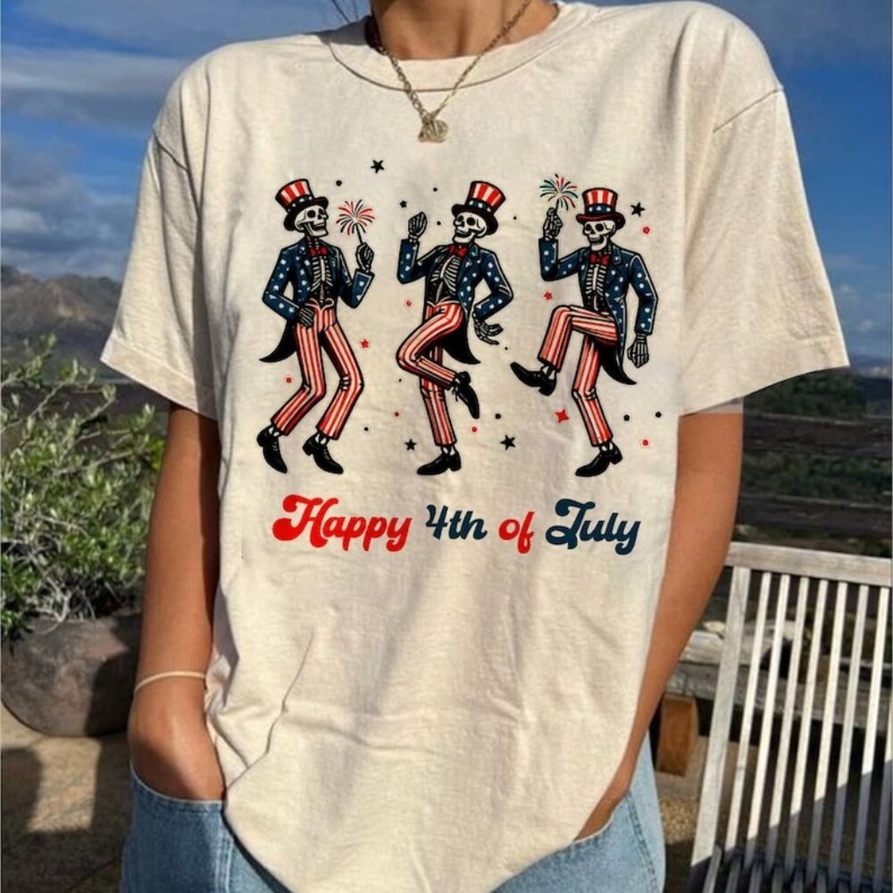 Dancing Skeleton 4th Of July T-Shirt, Skeleton Fireworks T-Shirt
